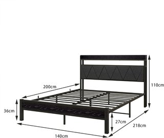 Cama 140x200 con LED y cabecero tapizado