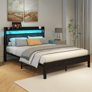 Cama 140x200 con LED y cabecero tapizado
