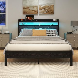 Cama 140x200 con LED y cabecero tapizado