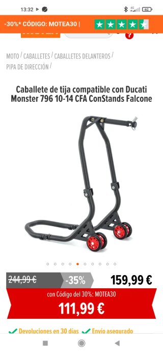 Caballete delantero tija universal