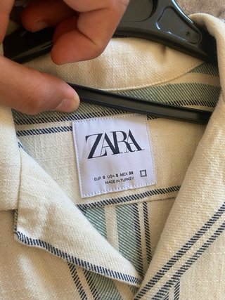 Camisa Zara Rayas Beige y Azul Talla M
