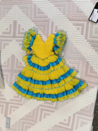 Vestido Flamenca Niña Amarillo y Azul