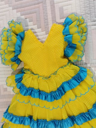 Vestido Flamenca Niña Amarillo y Azul