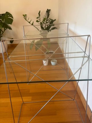 Mesa cristal y metal | Estilo Bauhaus 1970s