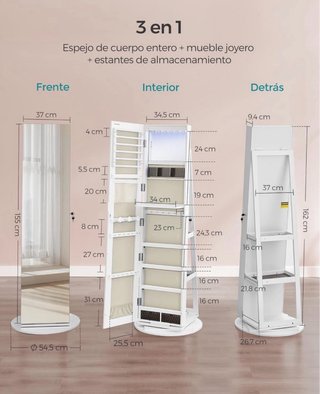Espejo Joyero Songmics Pie Blanco Venta x Mudanza