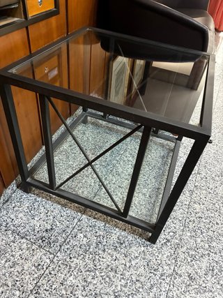 Mesita auxiliar forja y cristal