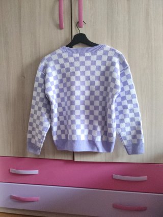 Jersey cuadros lila y blanco mujer.