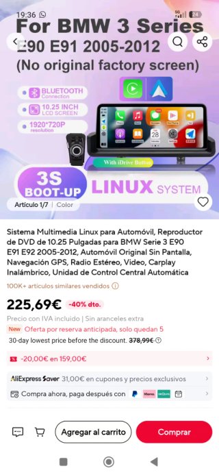 Pantalla Linux BMW E90 L