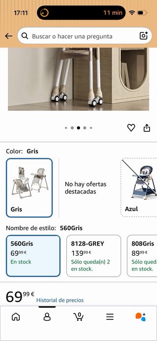 Trona bebé gris y blanca