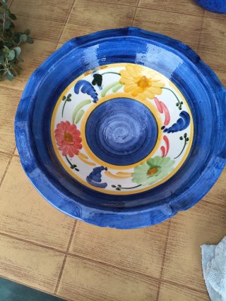 Frutero de cerámica antiguo decorado