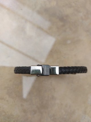 Pulsera trenzada plata y cuero