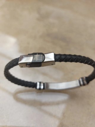 Pulsera trenzada plata y cuero