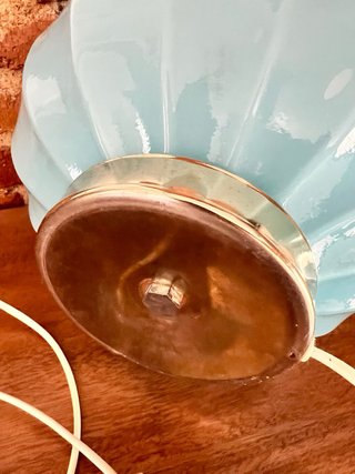 Lámpara mesa Art Decó azul cristal opalino