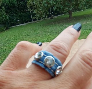 Anello denim con strass