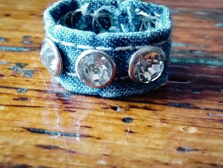 Anello denim con strass