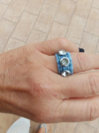 Anello denim con strass