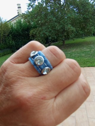 Anello denim con strass
