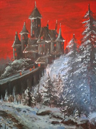 Cuadro al óleo paisaje nevado