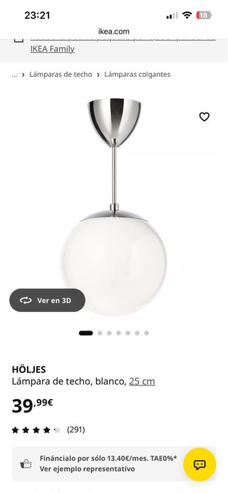 Lámpara Esfera Blanca Ikea