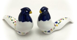 2 Pájaros Porcelana Decorativos Puntos Multicolor