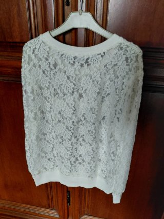 Felpa pizzo bianca scritta N.01 DOWN UP