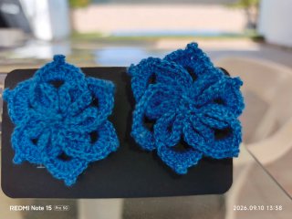 Pendientes Crochet Flor Azul Relieve