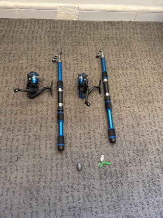 2 cañas de pescar telescópicas azules