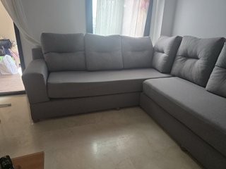 Sofá Esquinero Gris Tela