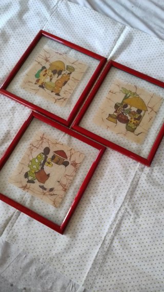 Quadro vintage Triptico Batik Africano