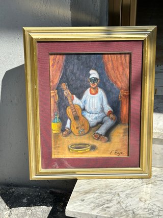 Quadro olio antico pulcinella E. Roger