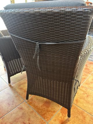 2 Sedie da Terrazza in Vimini con Cuscini Grigi