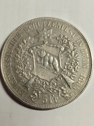 Moneda 5 francos suizos 1885