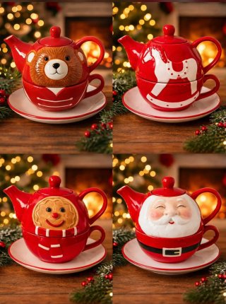 Set Teiera con Tazza e piattino Natalizia Rossa