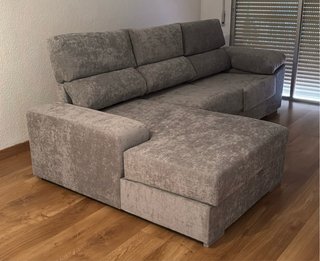 Sofá chaise longue gris tela