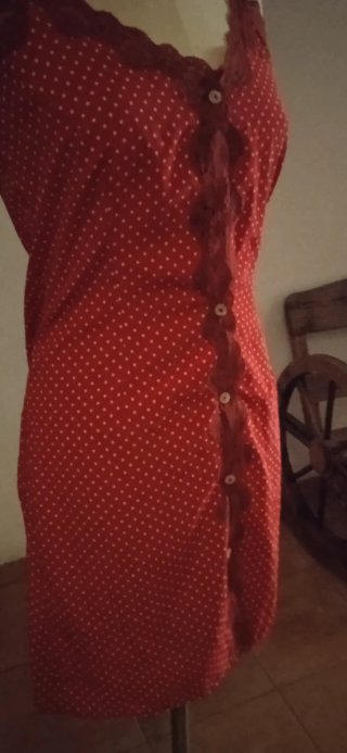 Vestido Lencero Corto Rojo Lunares 90s