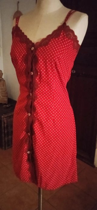 Vestido Lencero Corto Rojo Lunares 90s