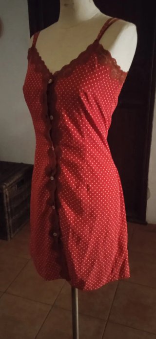 Vestido Lencero Corto Rojo Lunares 90s