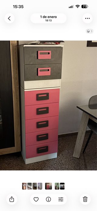 Cómoda rosa con mesita y cabezal