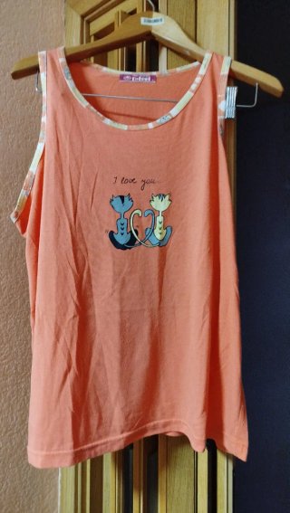 Camiseta tirantes n-feel naranja gatos