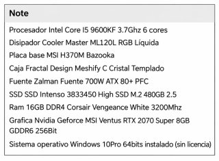 PC Gaming i5 9600Kf RTX 2070 Super RGB y monitor.