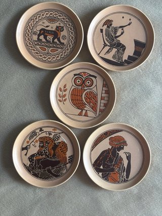 Juego 5 Platos Decorativos Cerámica Griega
