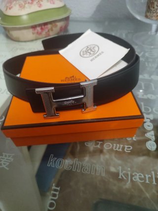 Cinturón Hermès H Hebilla Plateada Marrón