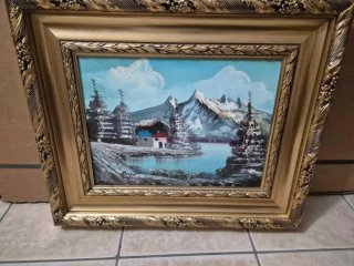 Quadro paesaggio antico con cornice dorata