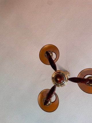 Lámpara antigua 3 luces madera y metal