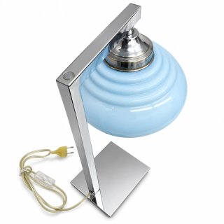 Candeeiro de mesa azul e prateado