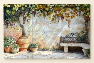 Mural azulejos Patio toscano con viñedo 45x30