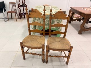 Juego 2 Sillas Comedor Vintage Madera Rattan