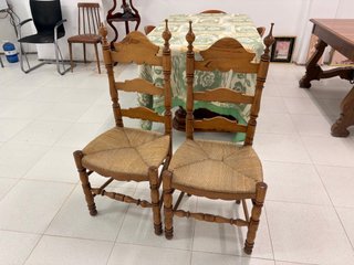 Juego 2 Sillas Comedor Vintage Madera Rattan