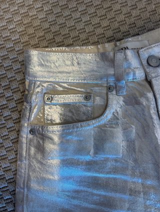 Pantalones Zara Metalizados Plateados