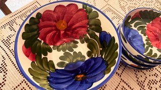 Juego de vajilla cerámica flores pintadas a mano